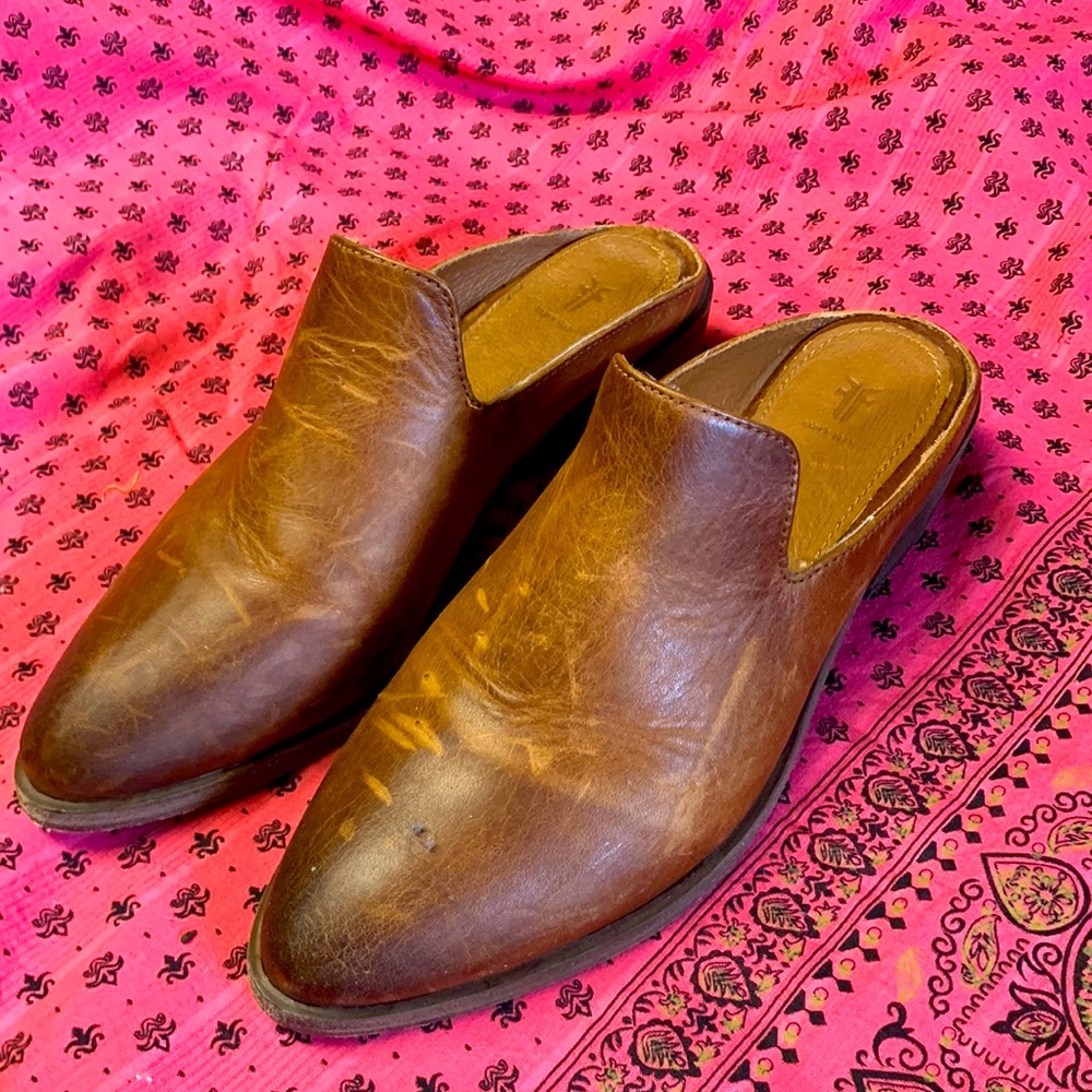 Frye cowboy style leather mules